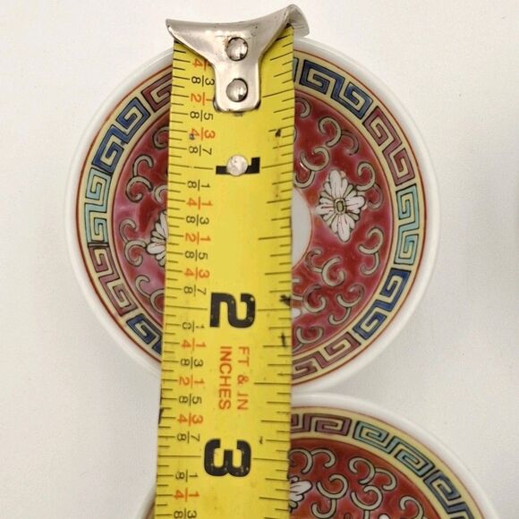 4 VTG Mun Shou Famille Jingdezhen Porcelain Longevity Soy Sauce Dipping Dishes * - Picture 3 of 4